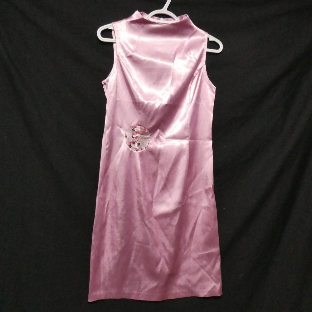 D. & ROLAND, size large, 165/88, shiny satin sleeveless dress, zip back, GUC